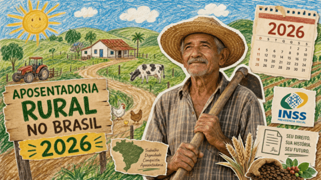 Agricultor segurando enxada no campo, ilustrando o guia completo da aposentadoria rural no Brasil em 2026
