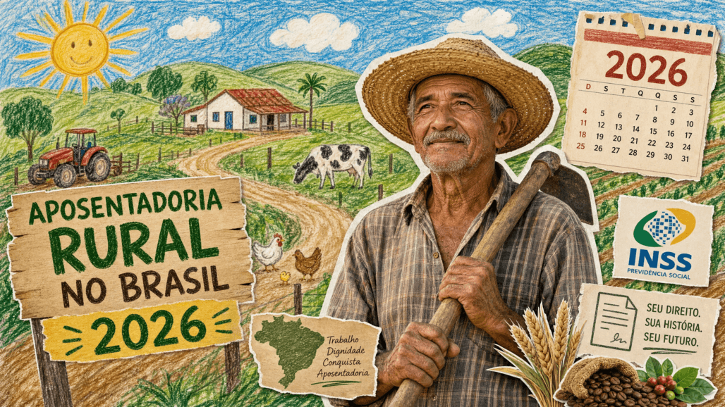 Agricultor segurando enxada no campo, ilustrando o guia completo da aposentadoria rural no Brasil em 2026